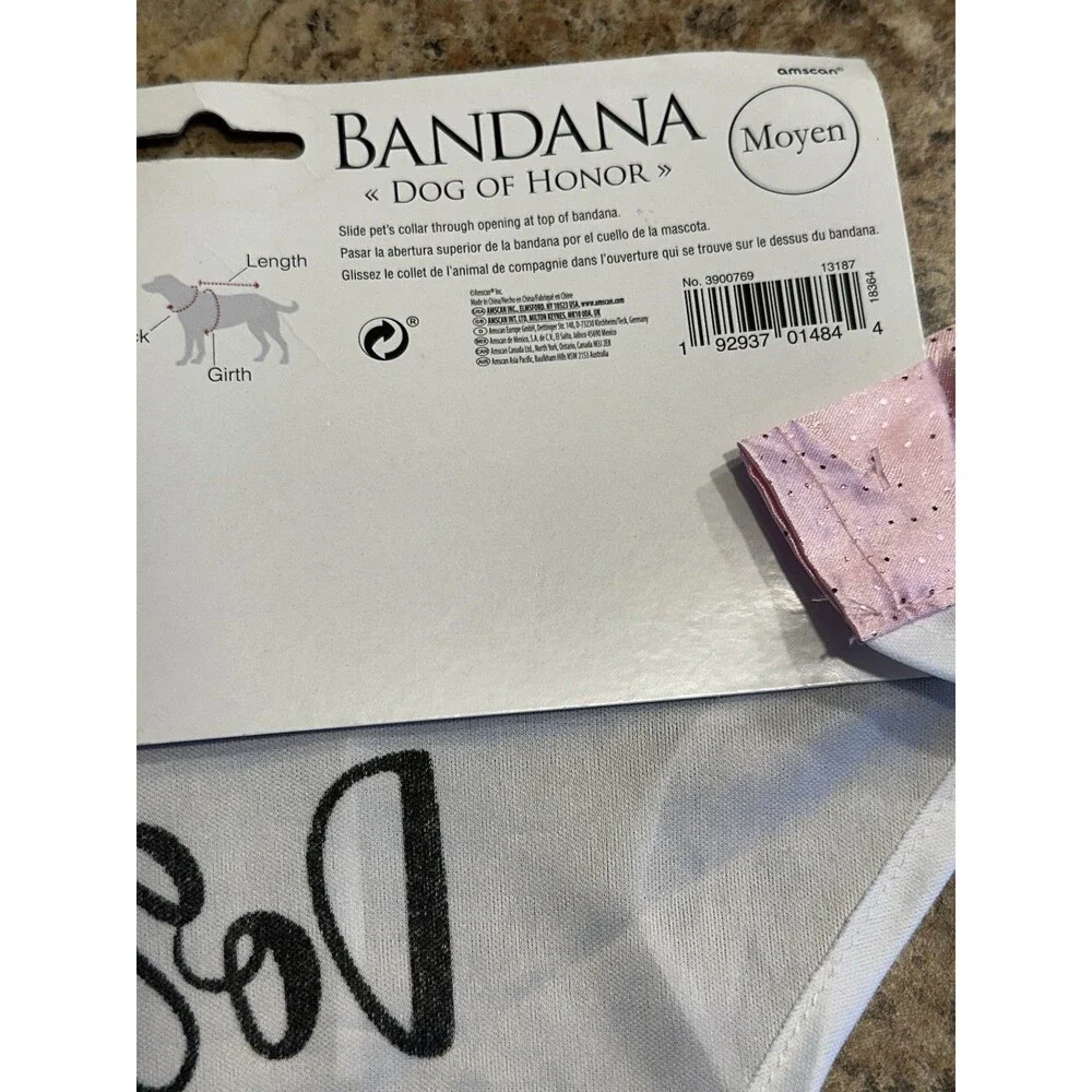 Dog of Honor Bandana Wedding Pink White Bow Roses One Piece Sz Medium- 20-50lbs